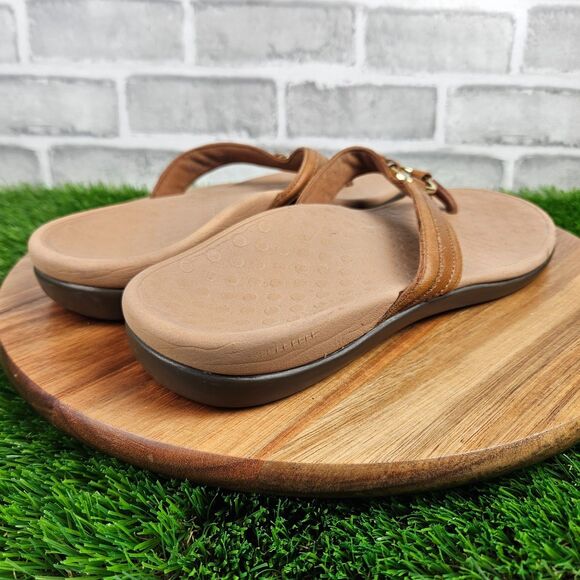 Vionic Tide Aloe Thong Sandals Womens 10 Brown Leather Comfort Flip Flop Slip On - Picture 2 of 10